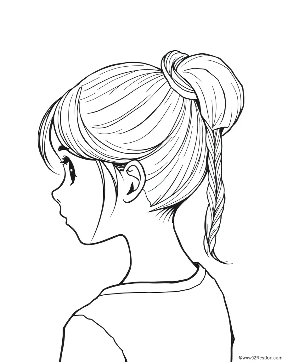 A girl with hair in a simple twisted ponytail.