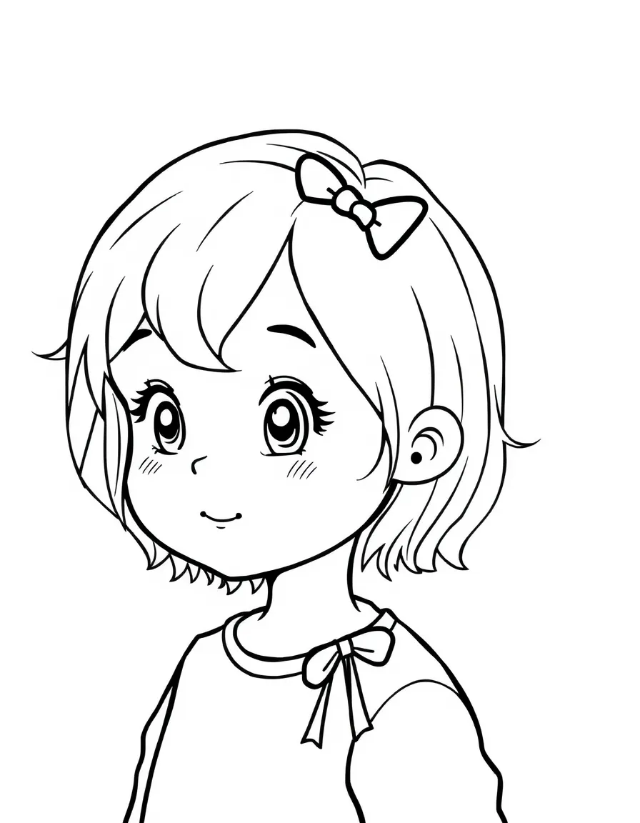 A child with hair with a simple ribbon.