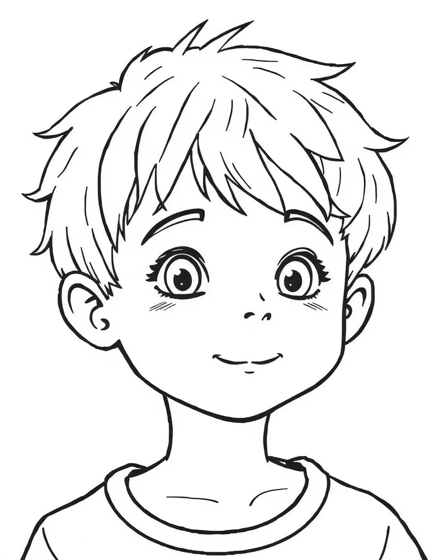 A boy with hair that's short and thick.