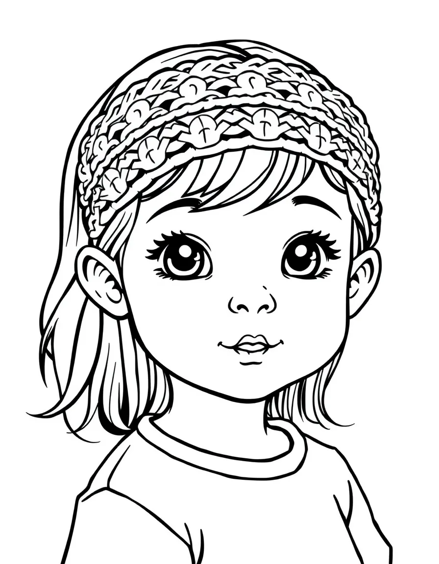 A child with hair in a simple knitted headband.