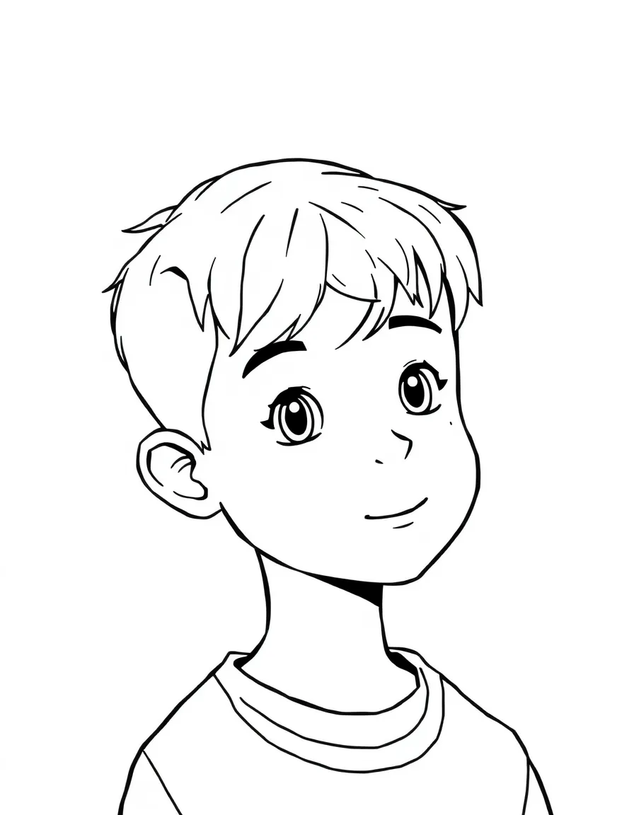 A boy with a short, neat haircut, no part.