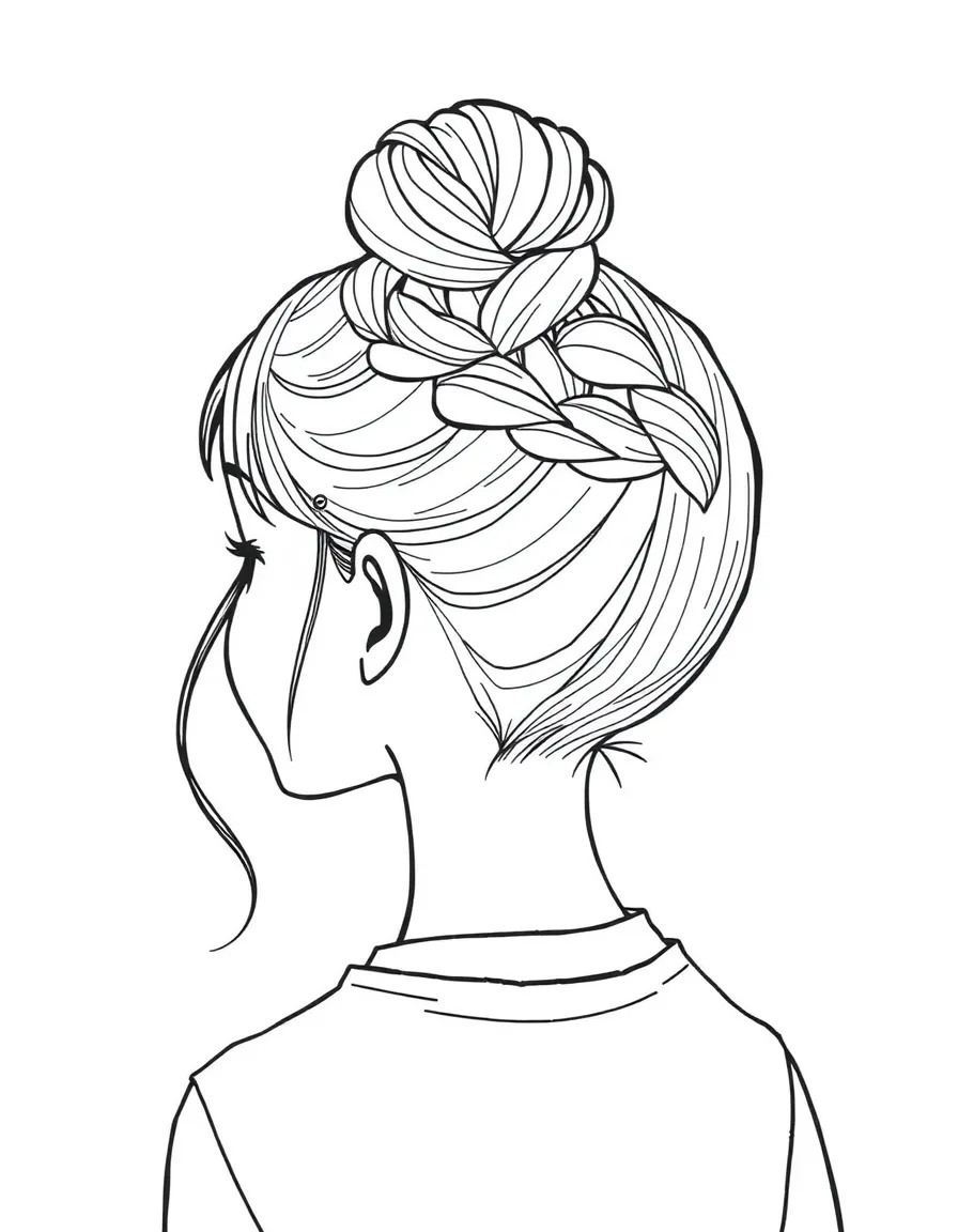 A girl with hair in a simple braided top knot.