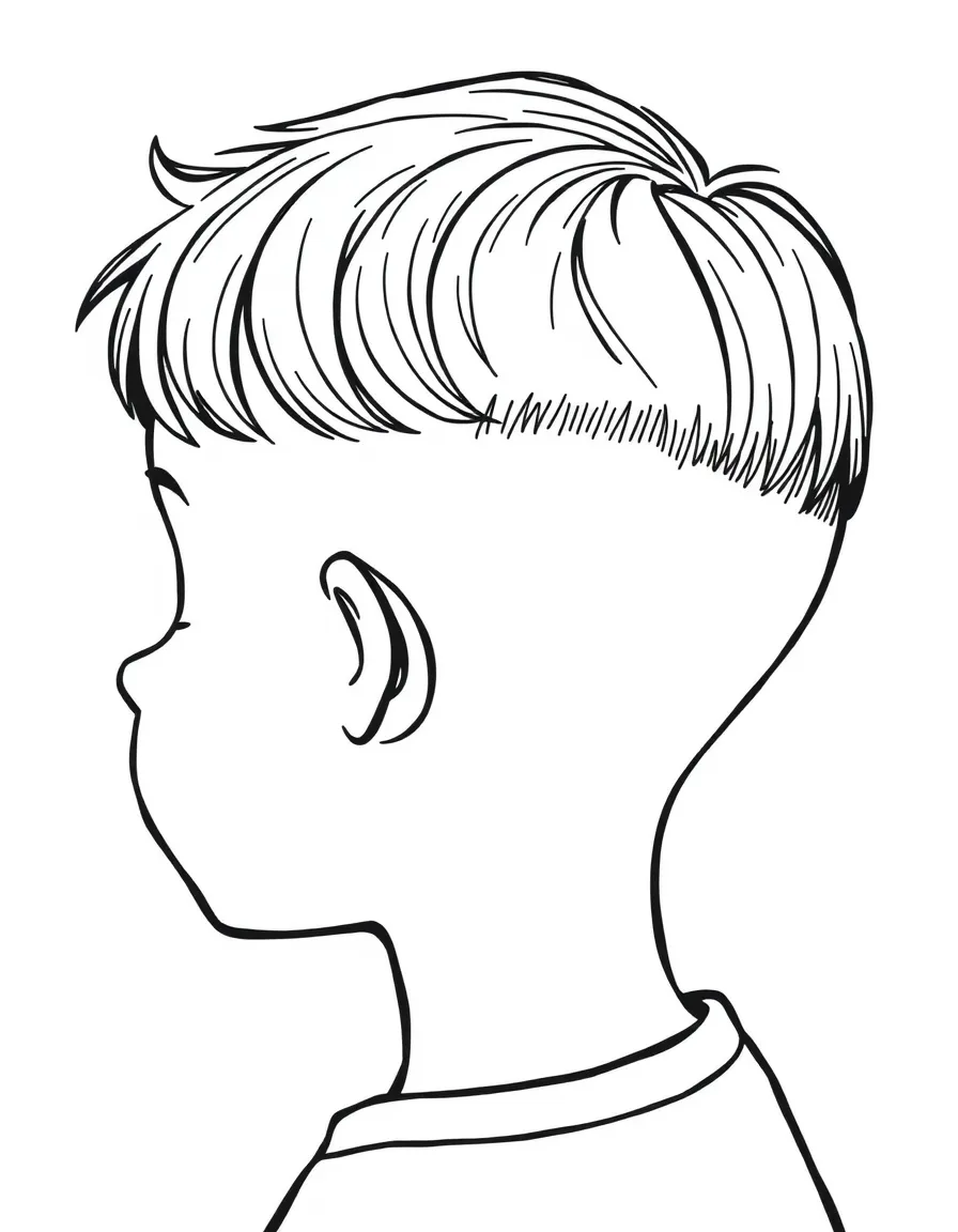A boy with hair that is short and neatly combed back.