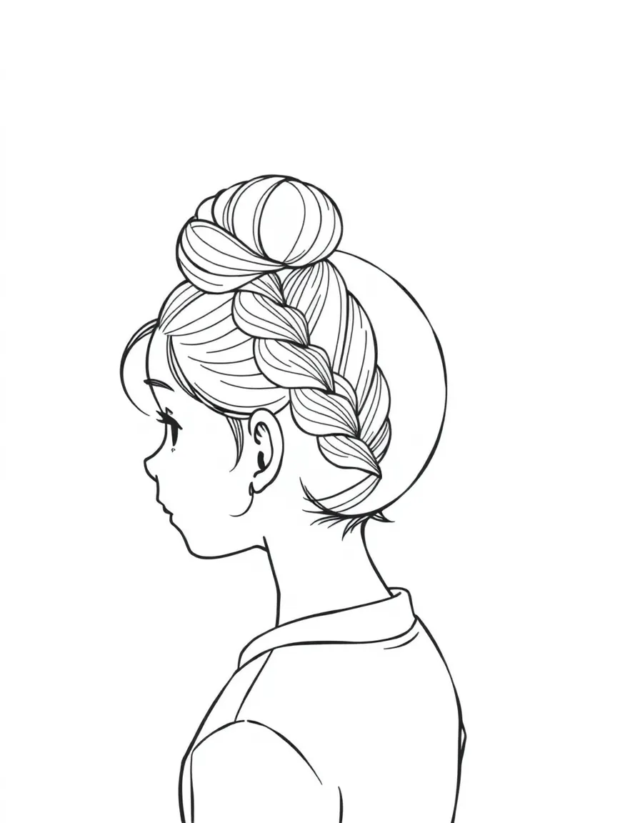 A girl with hair in a simple braided high bun.