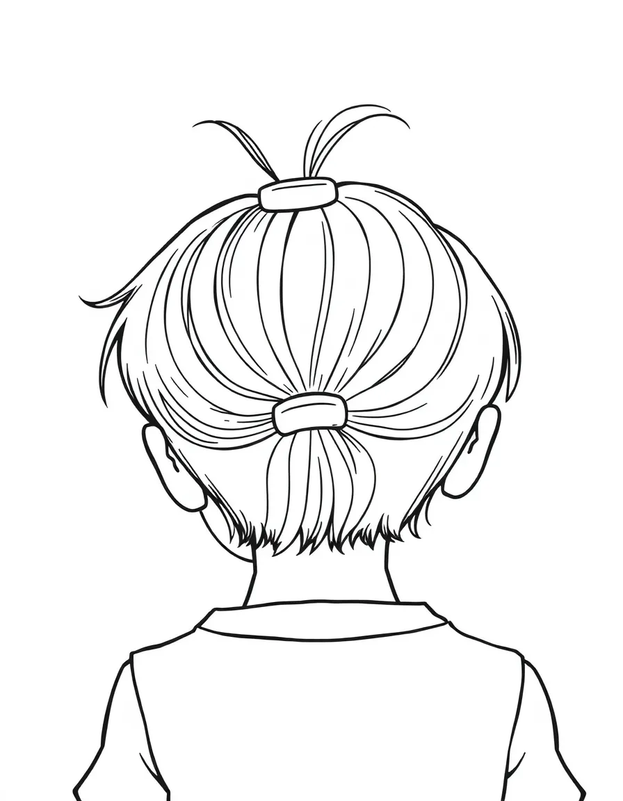 A child with hair in a simple elastic hair tie.
