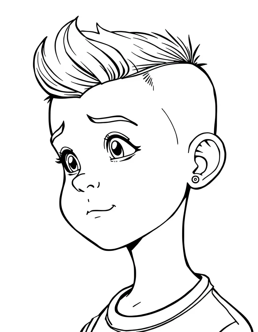 A boy with a simple buzz cut with a small design on the side.