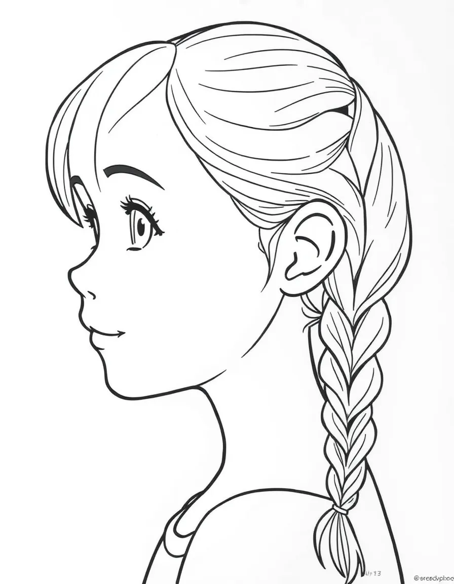A girl with hair in a simple braided pigtail.