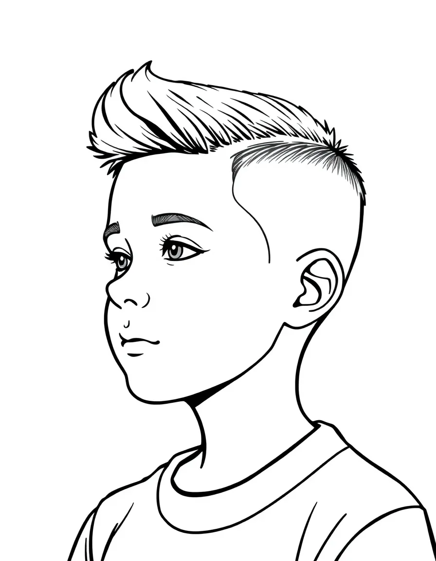 A boy with a simple short haircut with a subtle fade.