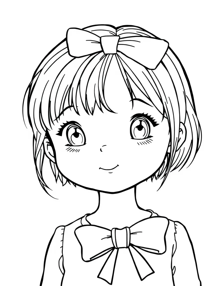 A child with hair in a simple ribbon tied in a bow.