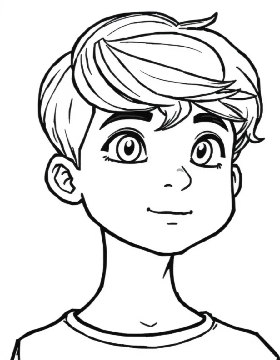 A boy with hair that is short and wavy, brushed to the side.