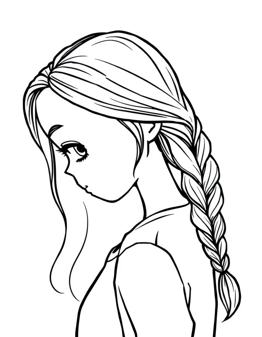 A girl with hair in a simple braided side twist.