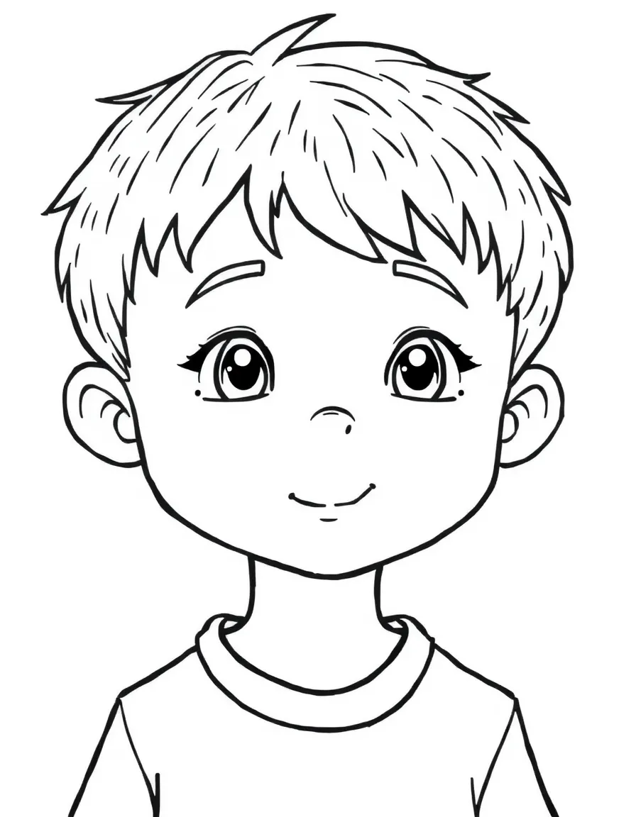 A boy with a simple textured top and short sides.
