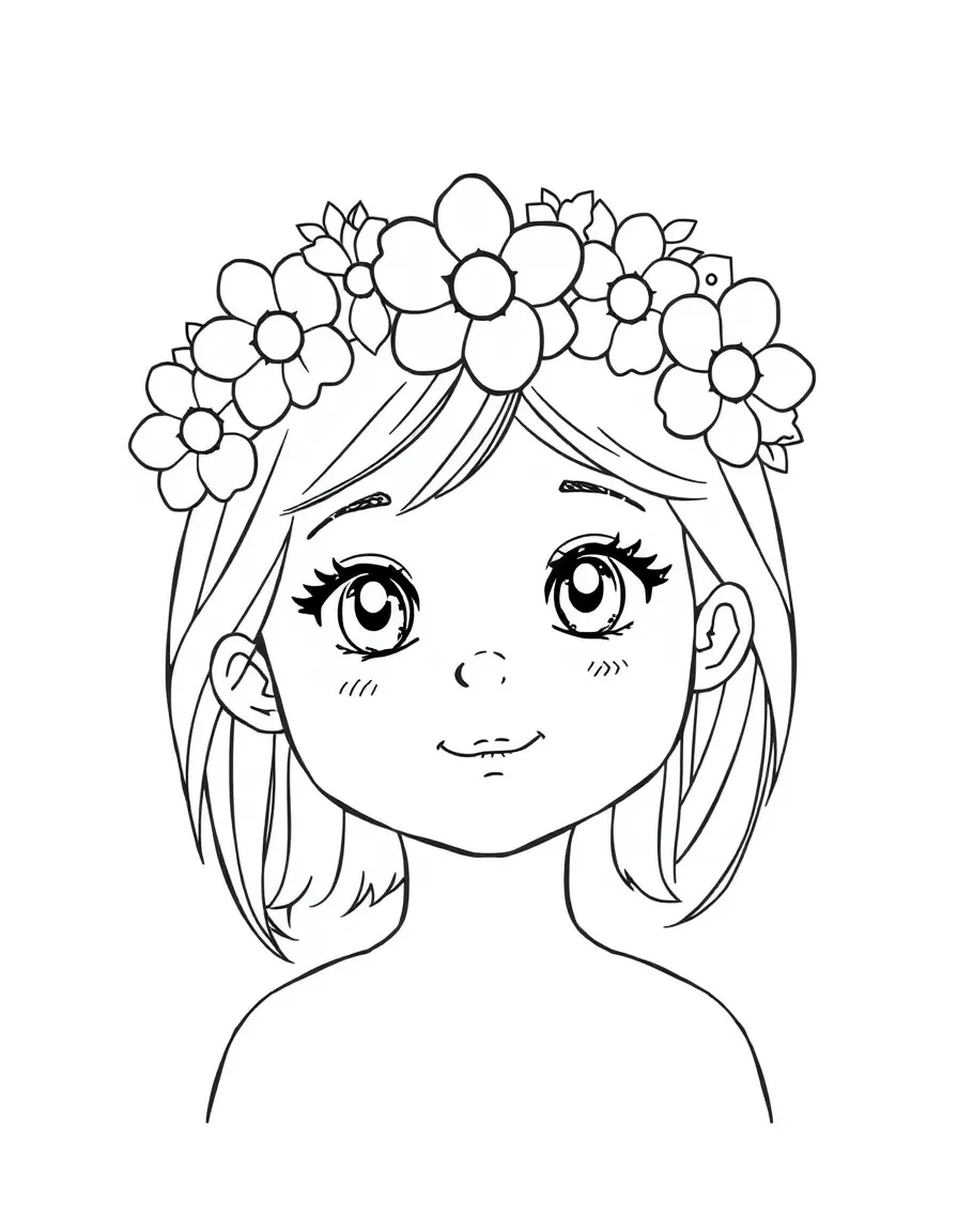 A child with hair in a simple flower crown.
