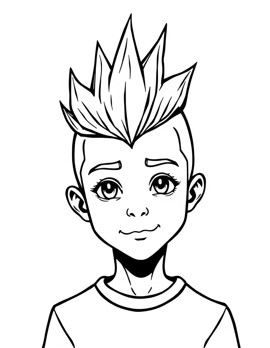 A boy with a simple short mohawk, not too tall.