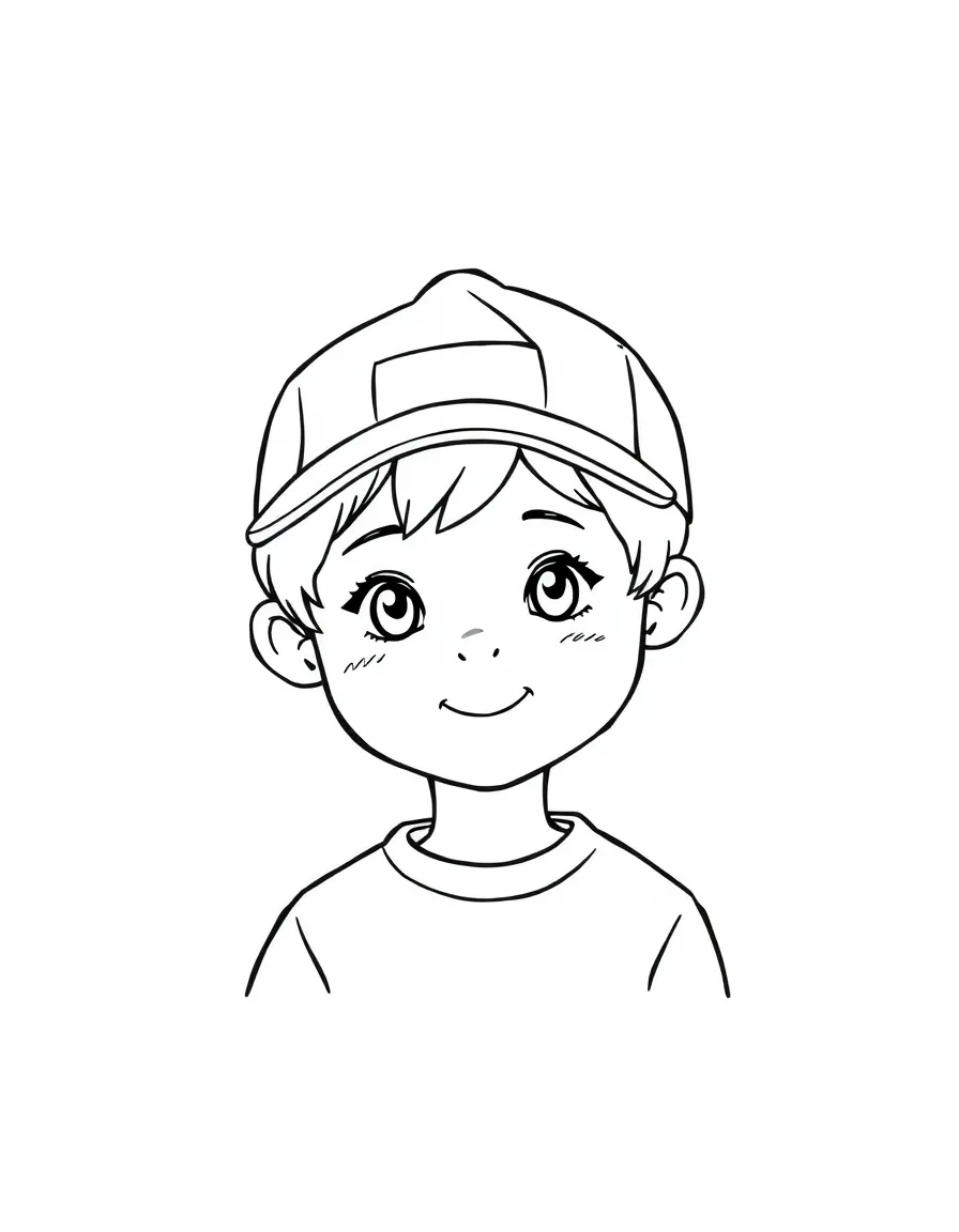 A child with hair in a simple baseball cap.