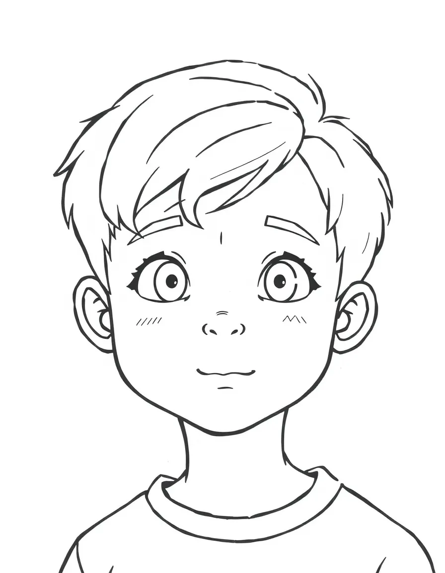A boy with short hair with a small side part.