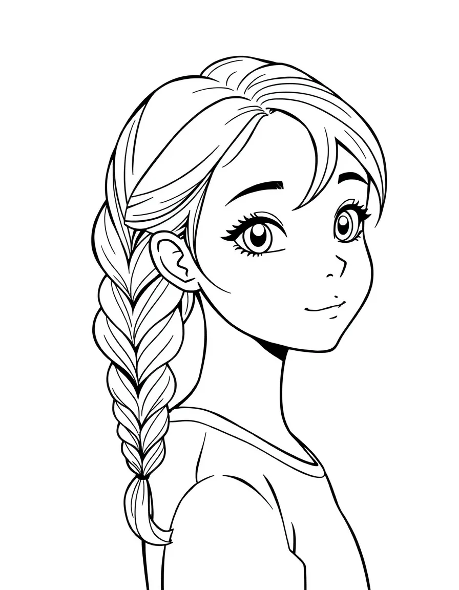 A girl with hair in a simple braided side sweep.