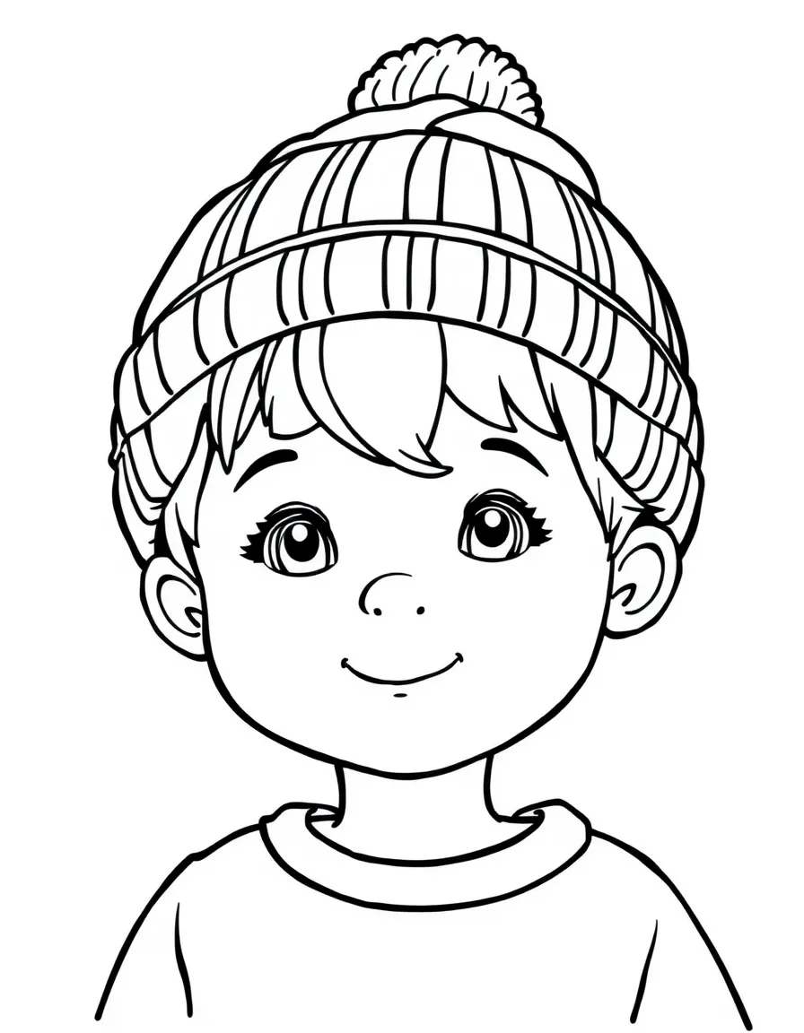 A child with hair in a simple beanie hat.