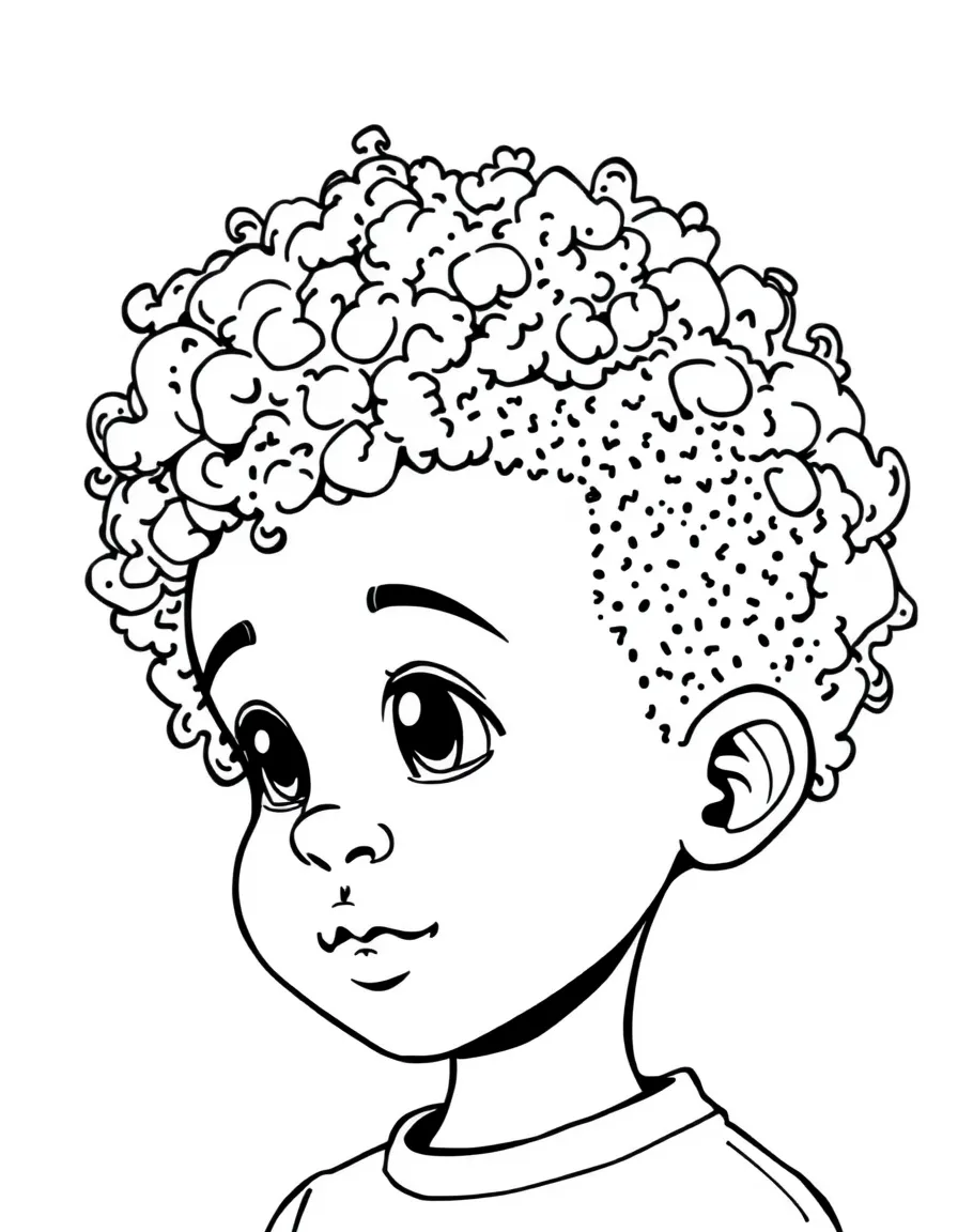A boy with a short afro, neatly trimmed.