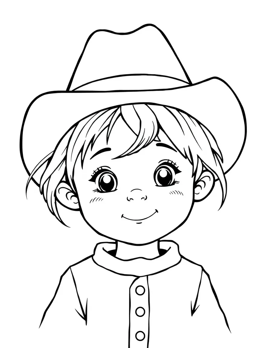 A child with hair in a simple cowboy hat.