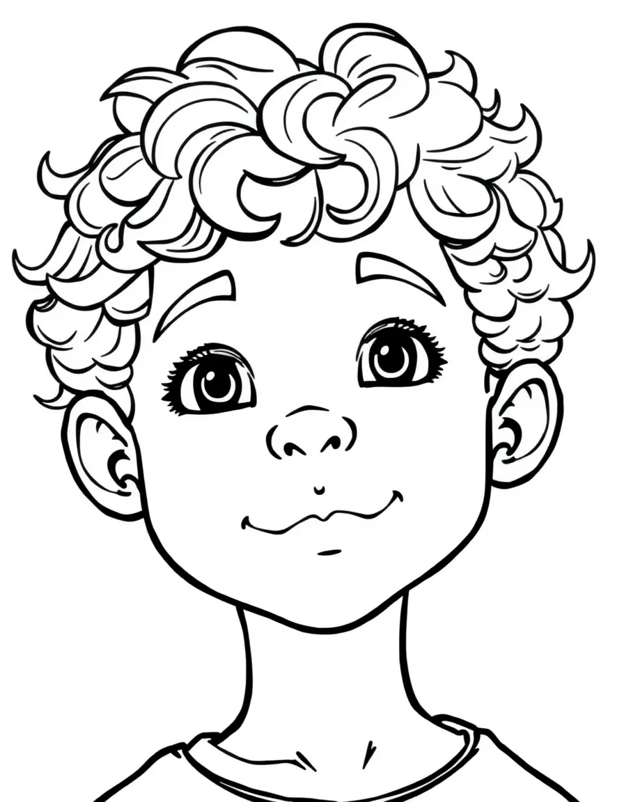 A boy with short, curly hair, defined curls.