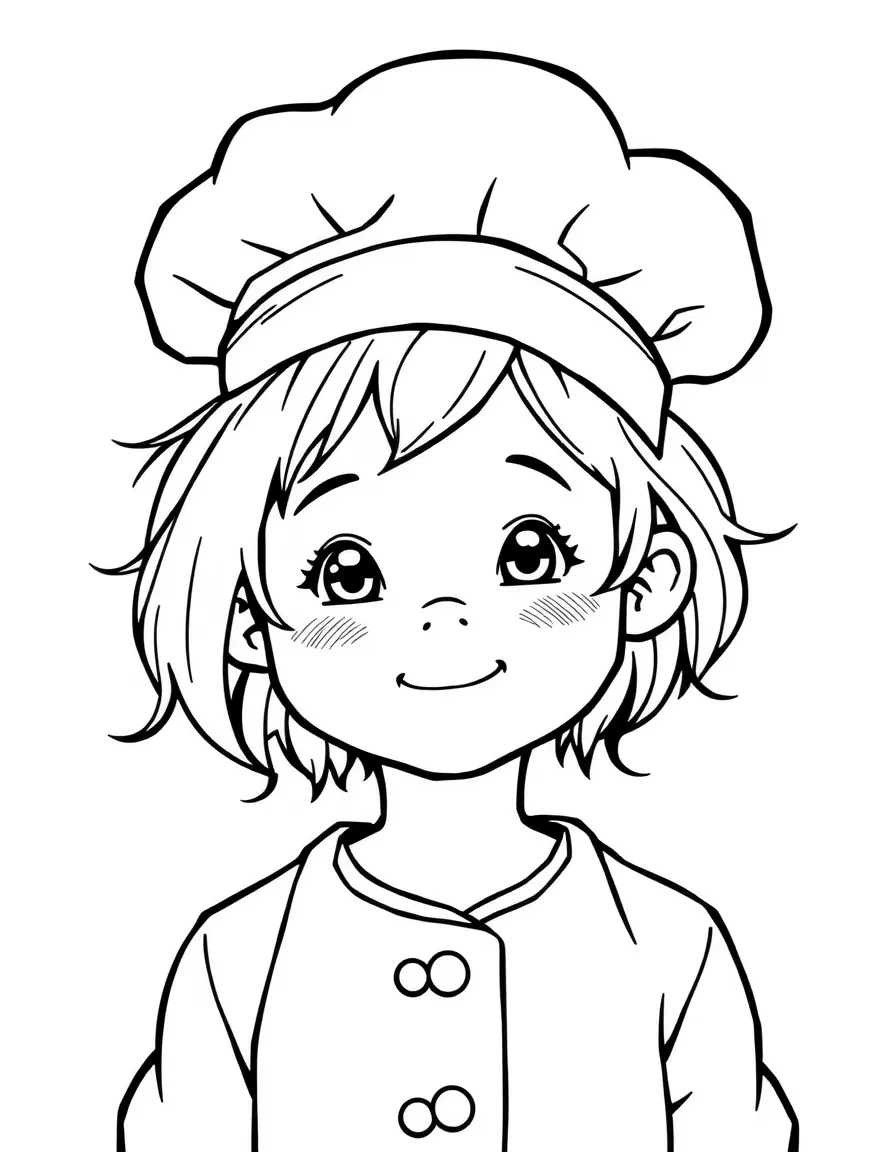 A child with hair in a simple chef's hat.