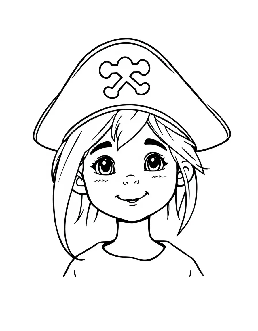 A child with hair in a simple pirate hat.