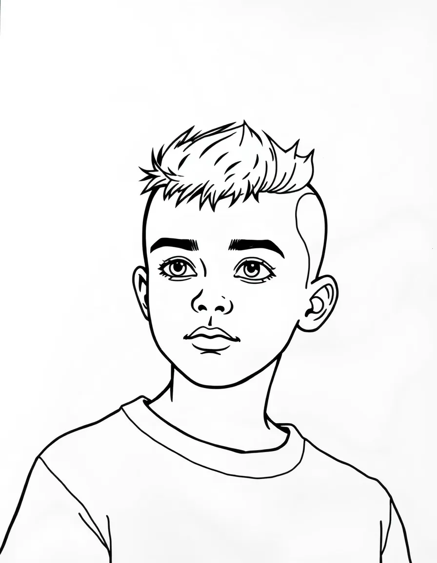 A boy with a simple undercut, no hair on the sides.
