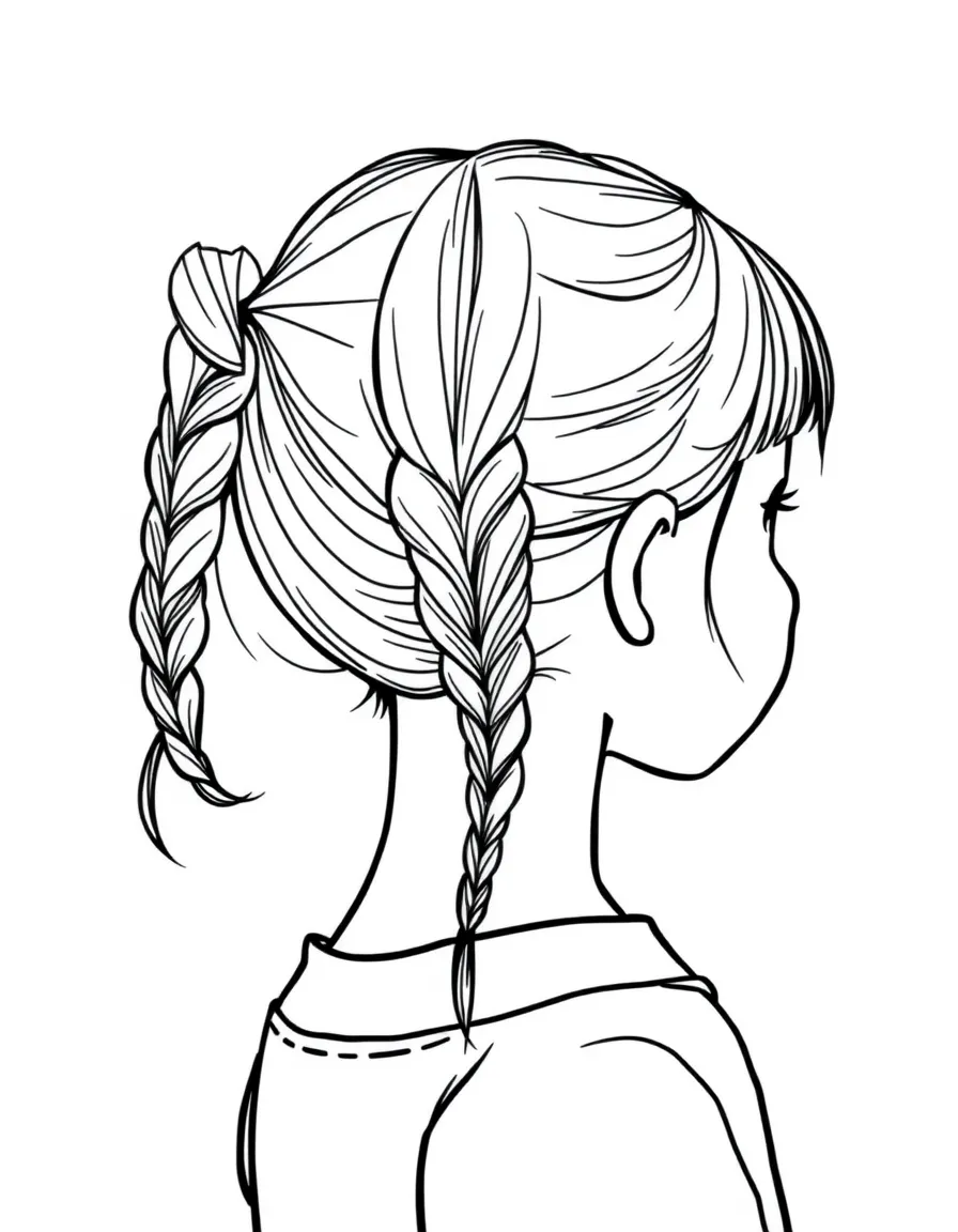 A girl with hair in a simple braided double ponytail.