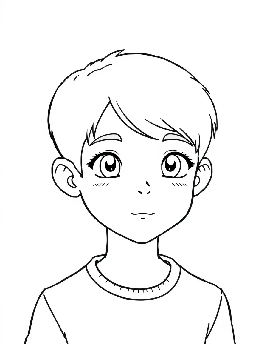A boy with short, straight hair, parted on the side.