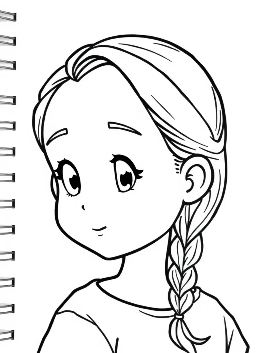 A girl with hair in a simple braided side pigtail.