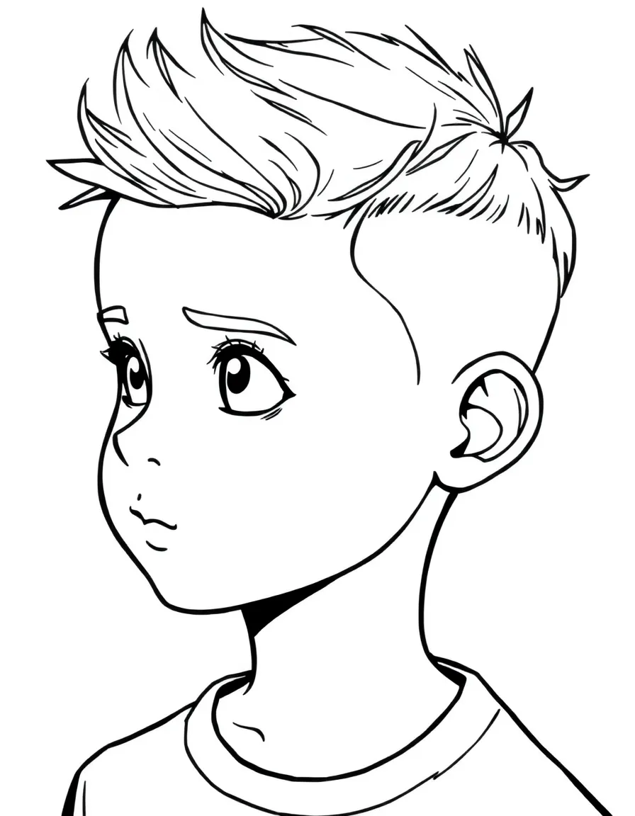 A boy with a short haircut, with a small design shaved.