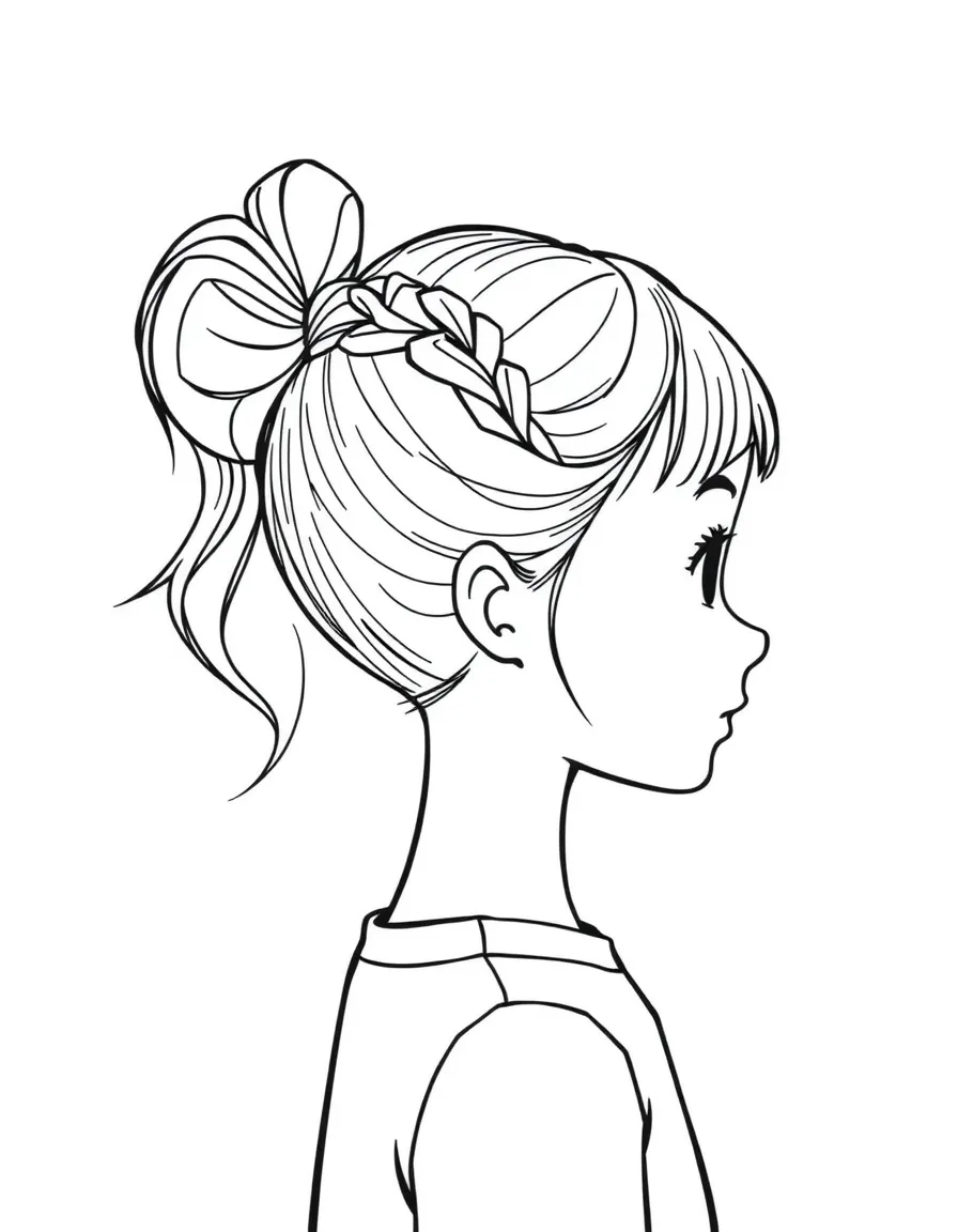 A girl with hair in a simple braided high ponytail.