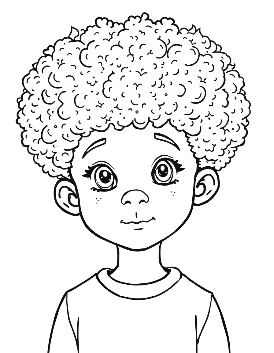 A boy with a short afro, round and soft.