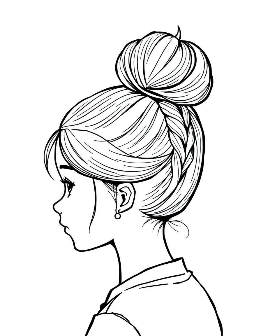 A girl with hair in a simple braided high bun.