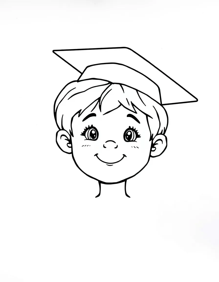A child with hair in a simple graduation cap.