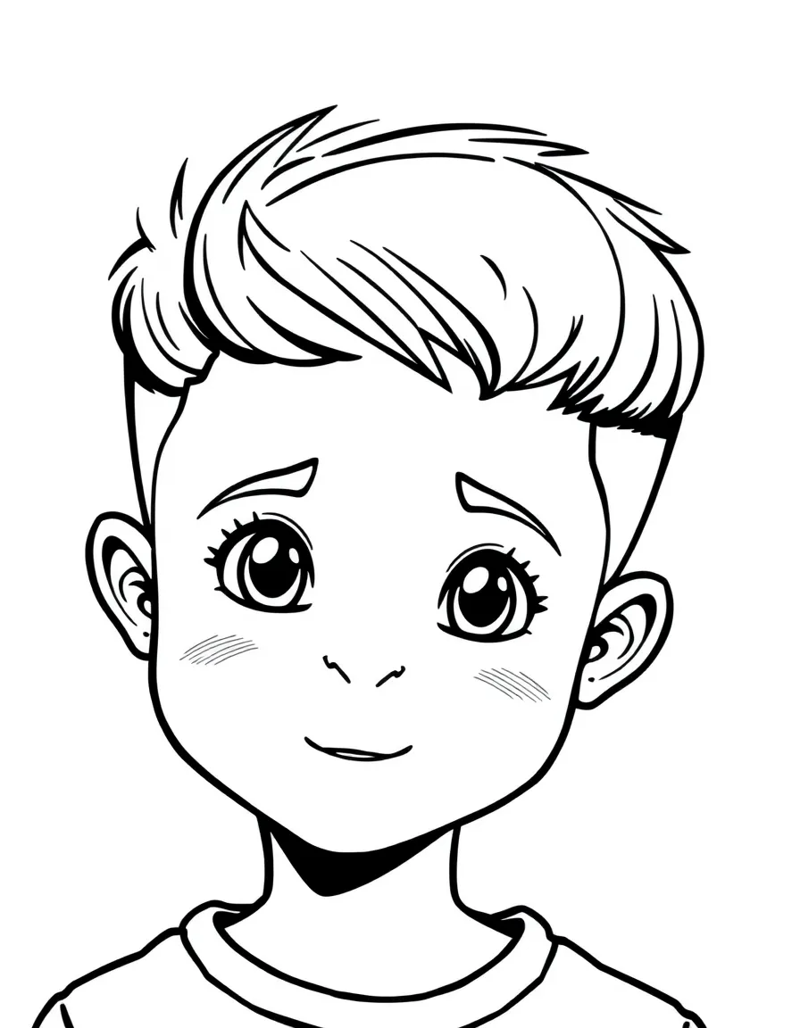 A boy with a short, neat haircut, brushed forward.
