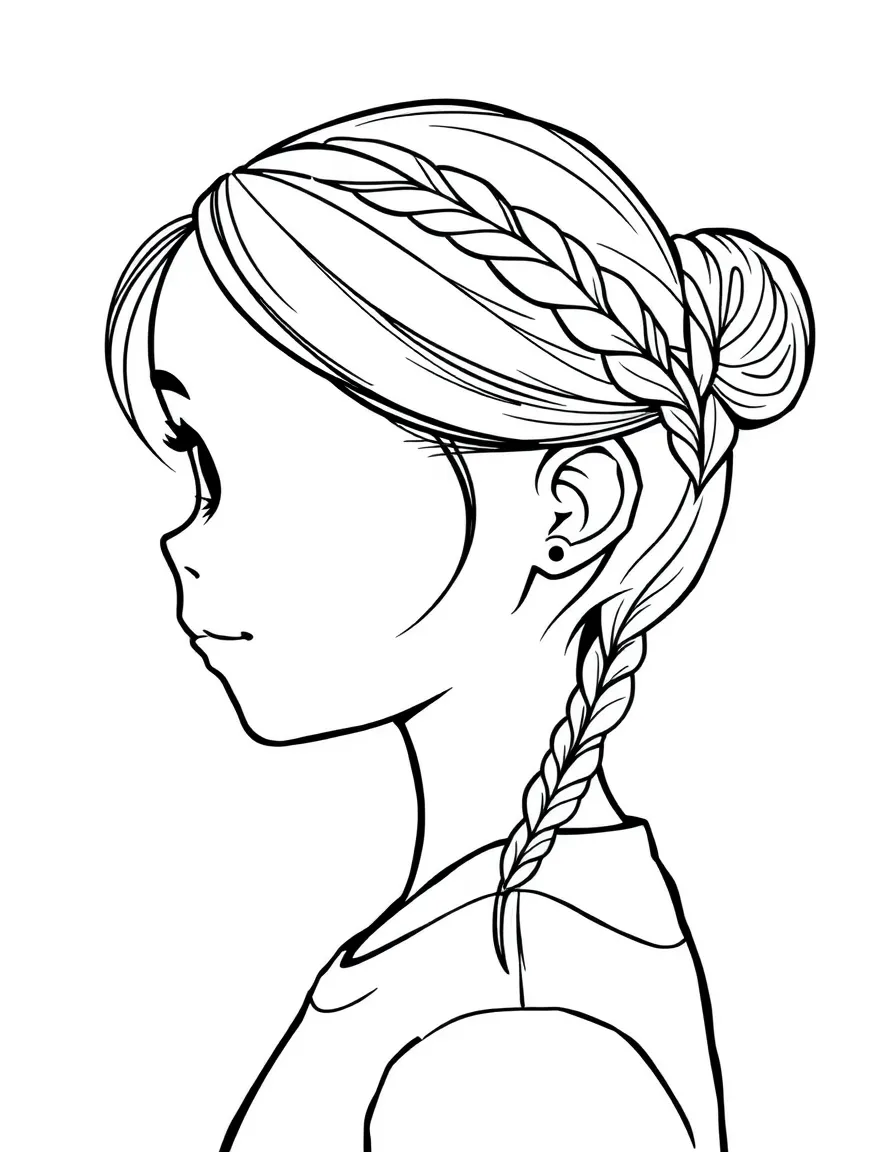 A girl with hair in a simple braided side bun.