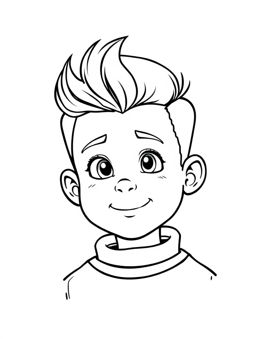 A boy with a short pompadour, easy to color.
