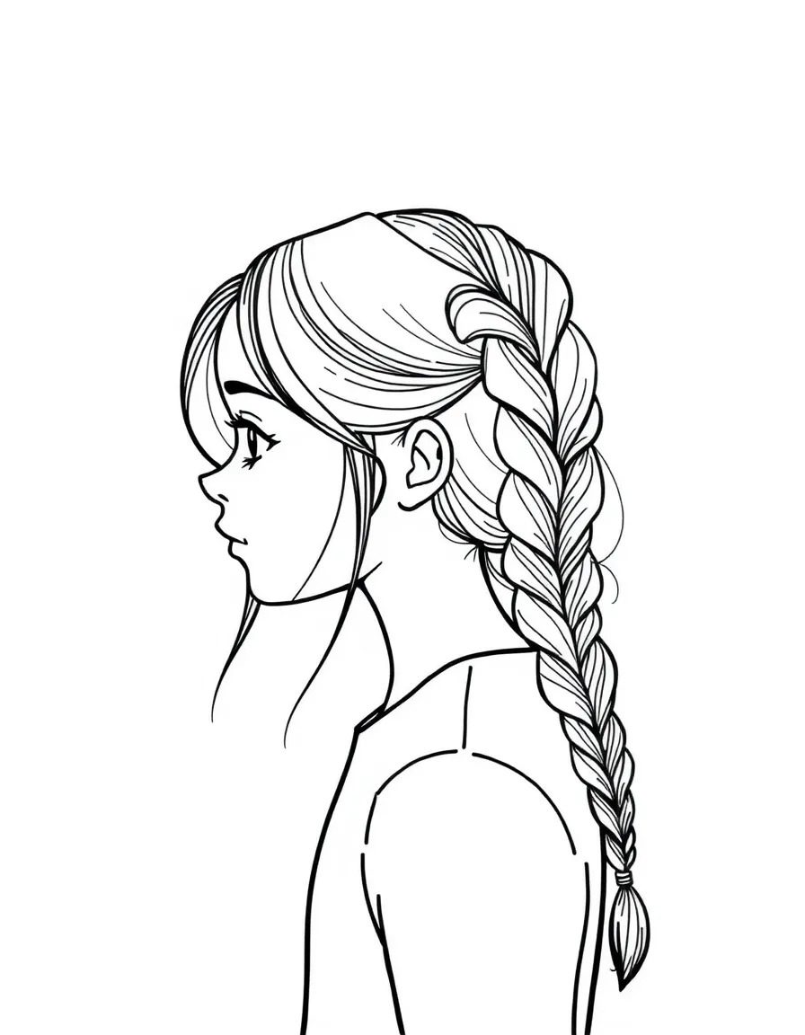 A girl with hair in a simple braided side twist.