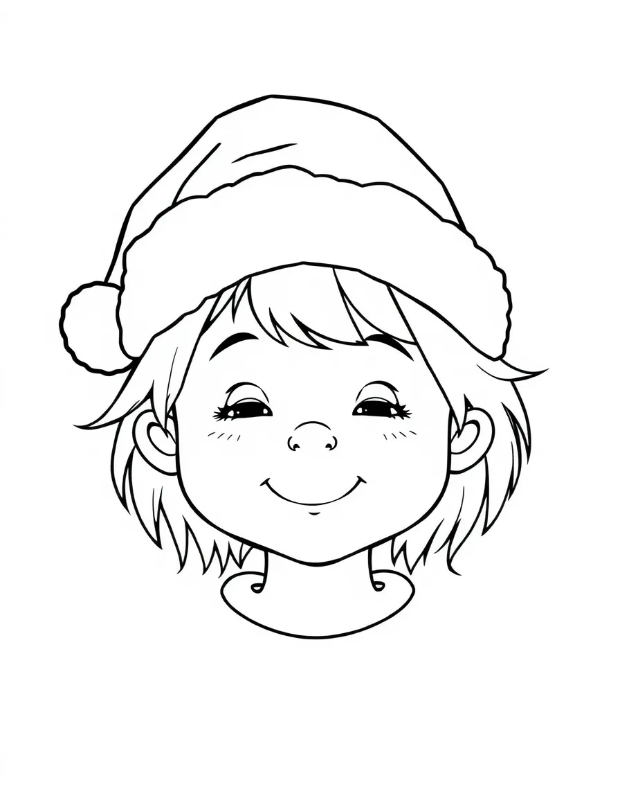 A child with hair in a simple santa hat.