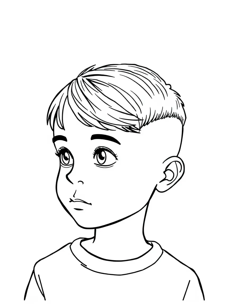 A boy with a simple crew cut fade.