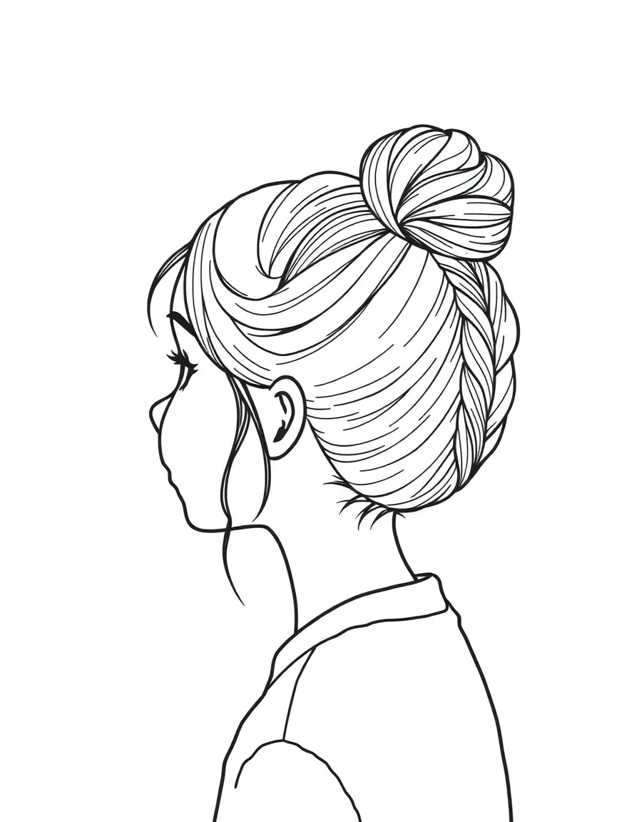 A girl with hair in a simple braided knot bun.