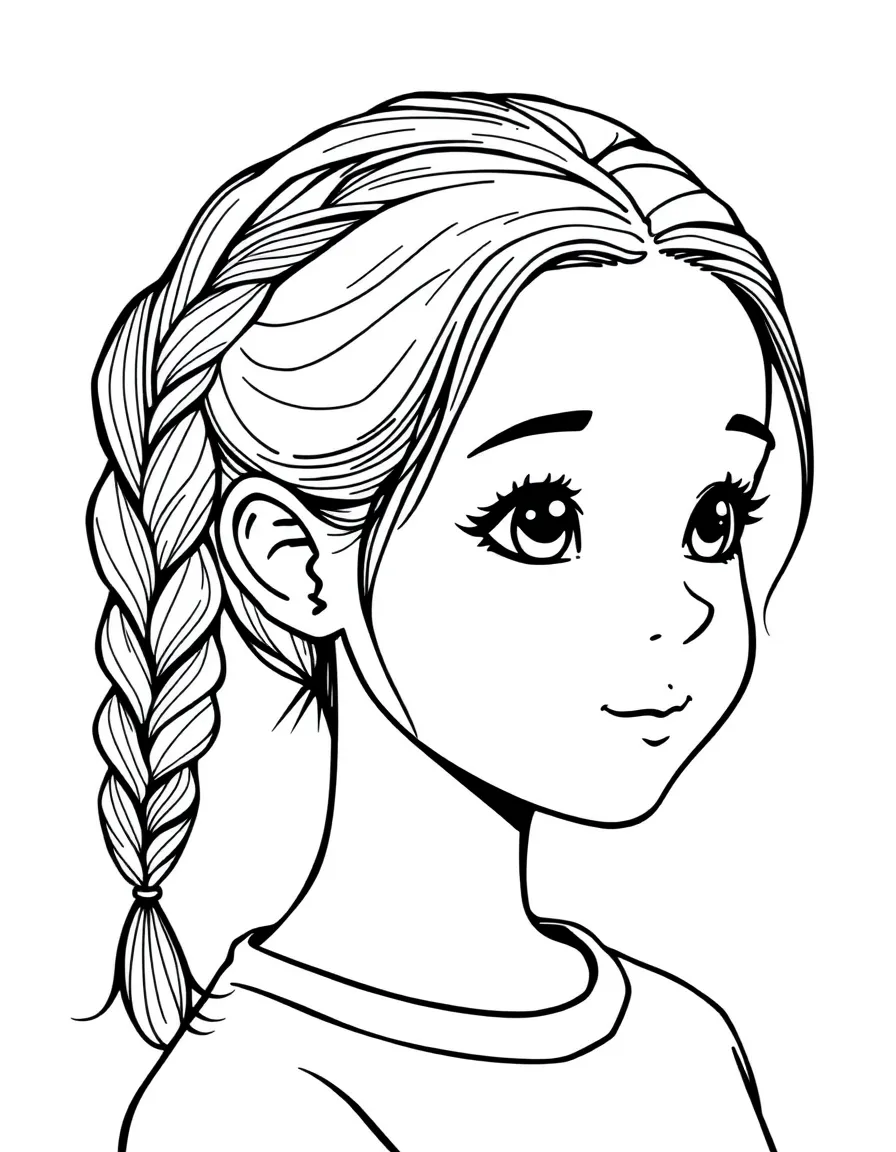 A girl with hair in a simple braided loop pigtails.