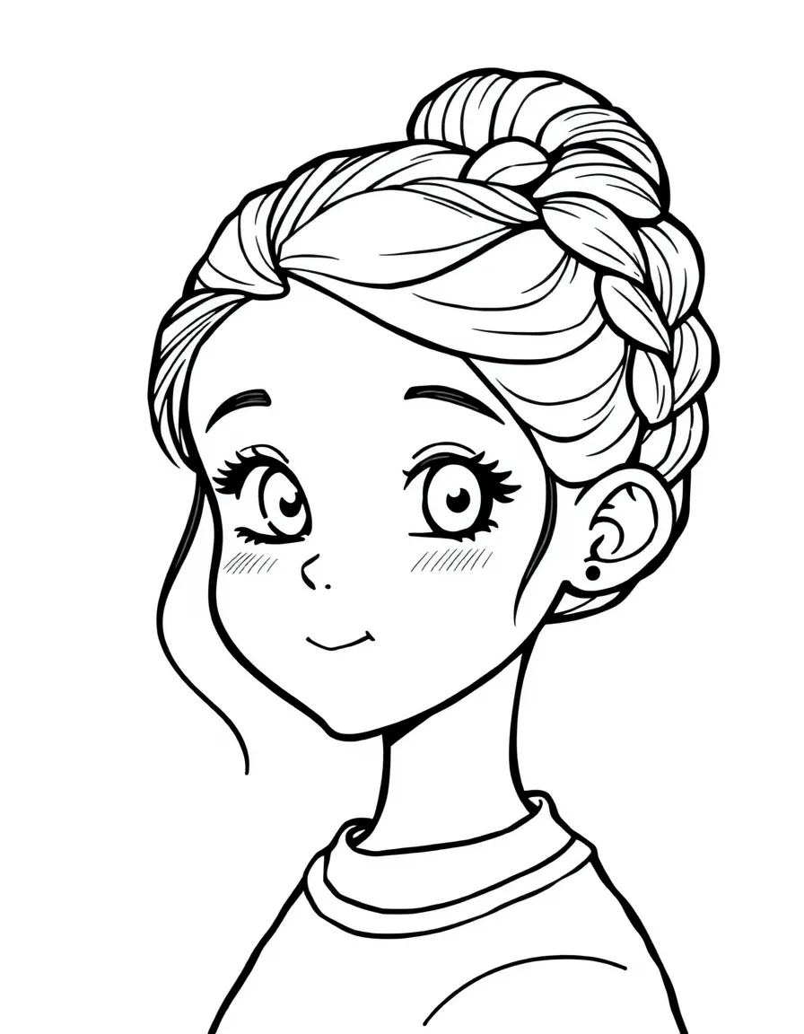 A girl with hair in a simple braided updo.