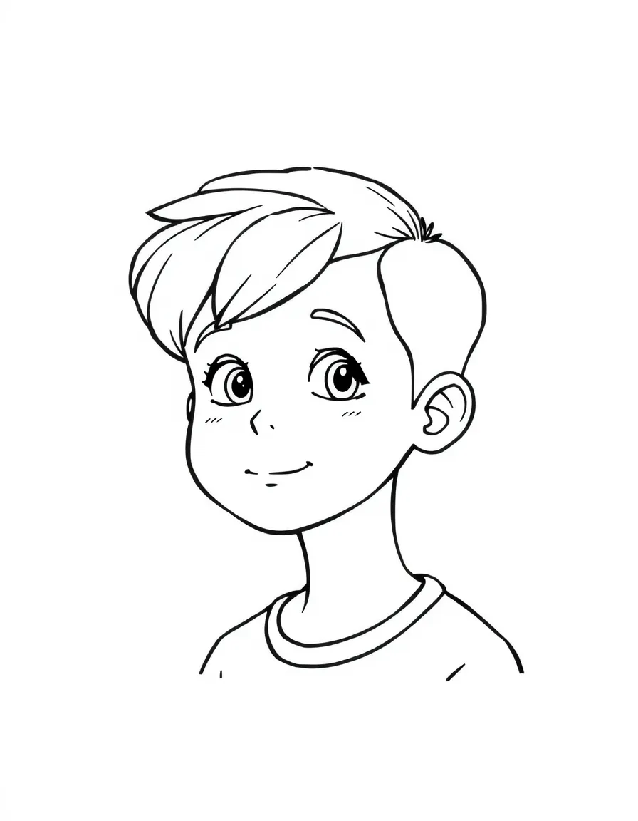 A boy with a simple side swept haircut.