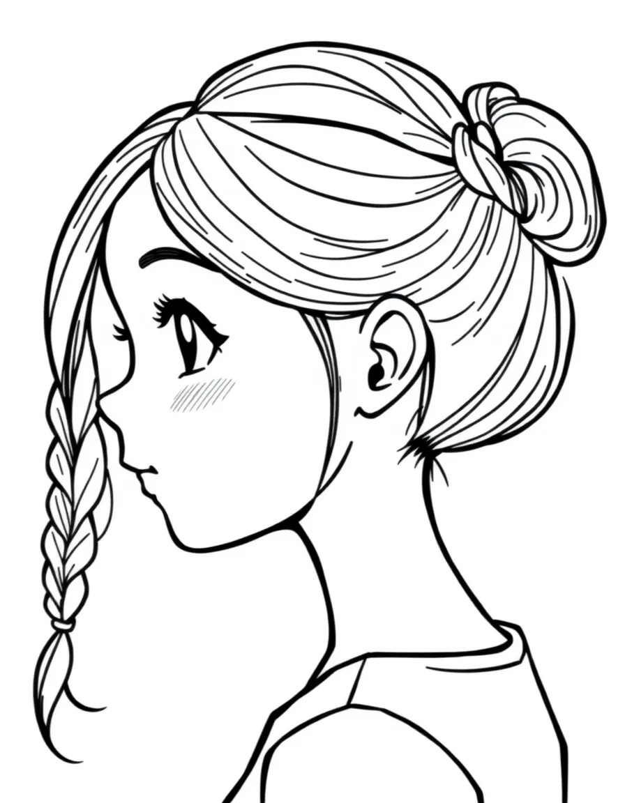 A girl with hair in a simple braided side ponytail.