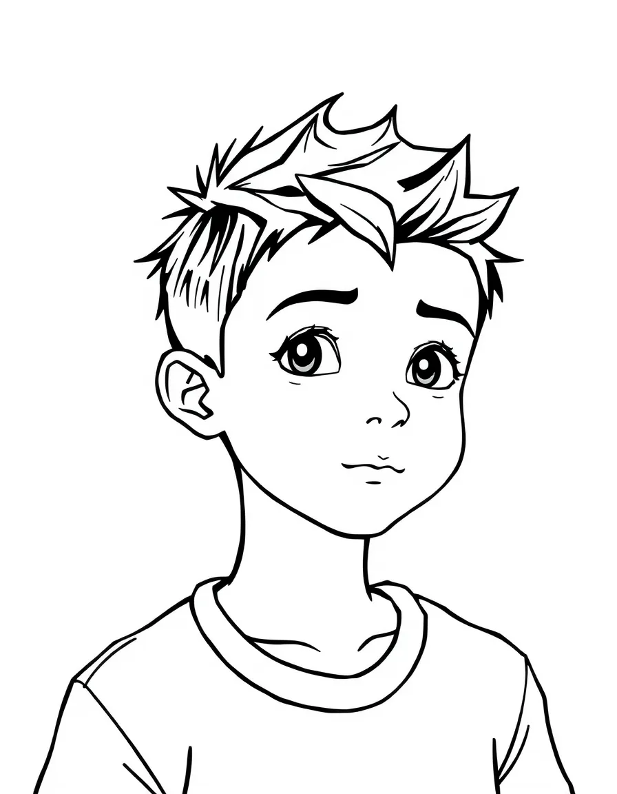 A boy with short hair that is slightly spiky.