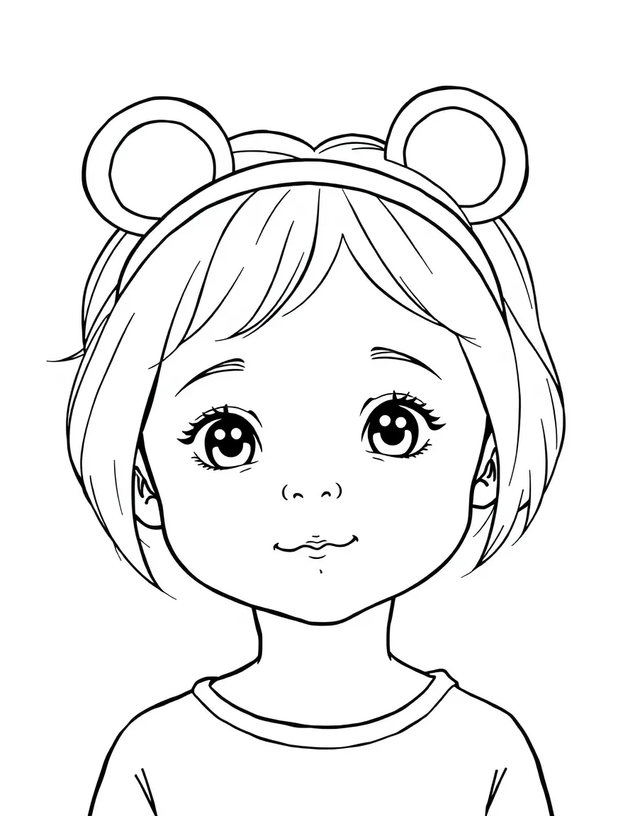 A child with hair in a simple bear ear headband.