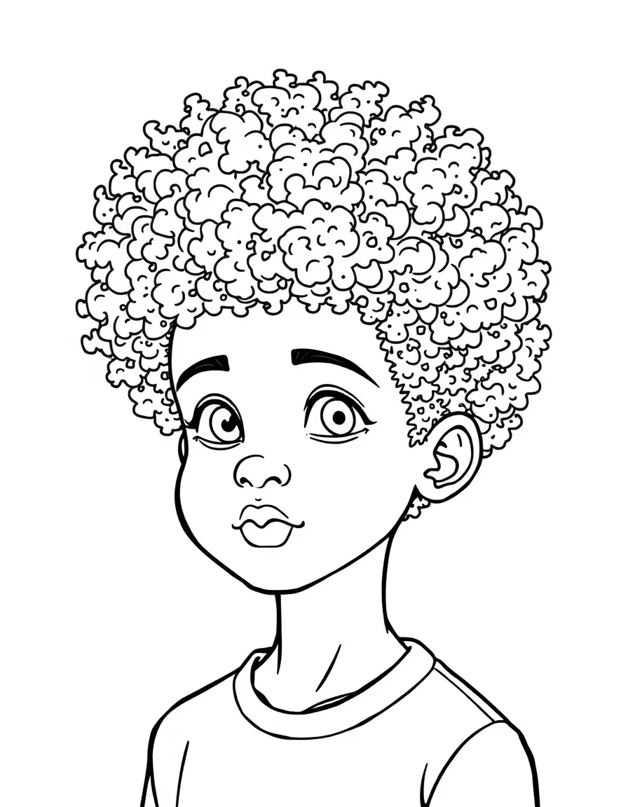 A boy with a short afro, neatly sculpted.